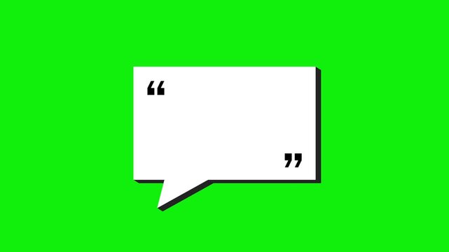 3d white Animated Quote Speech Bubble with Quotation Marks on Green Screen Chroma Key Background
