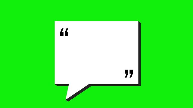 3d white Animated Quote Speech Bubble with Quotation Marks on Green Screen Chroma Key Background