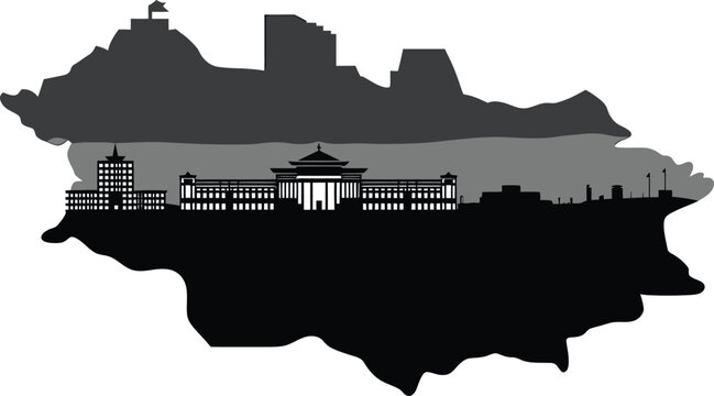 Ulaanbaatar map silhouette with mongolian government building and city landmarks vector image