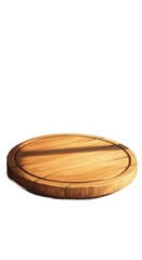Round Wooden Cutting Board With Warm Sunlight And Shadows On Brown Background