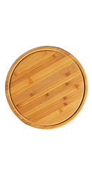 Round Wooden Cutting Board With Golden Background Isolated