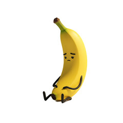 Sad Banana Character 3D Illustration Yellow Background Lighting