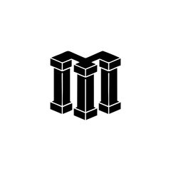 Initial Letter M Logo. Geometric Letter M Line Style Shape Pilar Symbol. Usable For Law, Firm, Business and Branding Logos. Flat Vector Design Template Element