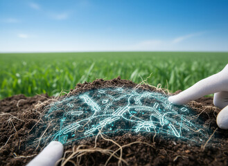 Digital Soil Analysis with Glowing Microbes and Futuristic Technology in Agricultural Field