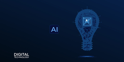 Artificial intelligence concept with a glowing lightbulb made of polygonal lines