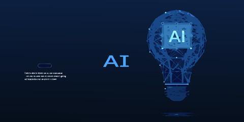 Artificial intelligence concept with a glowing lightbulb and digital network