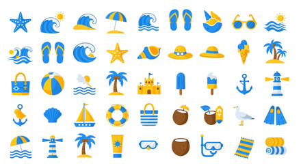 Summer vibes and seaside adventures collection of flat vector icons concept  for vacation © punduh