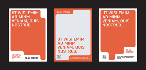 Vibrant orange and white minimalist event posters showcasing modern design elements Vector
