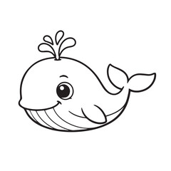 Obraz premium Cute vector cartoon illustration of a happy baby whale, drawn with rounded shapes, soft lines, and a big smile to create a joyful, friendly character full of ocean charm.