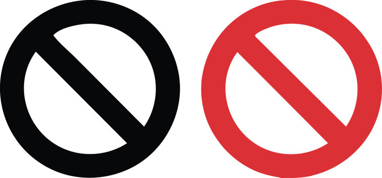 Black and red prohibition signs with diagonal lines symbols warning do not