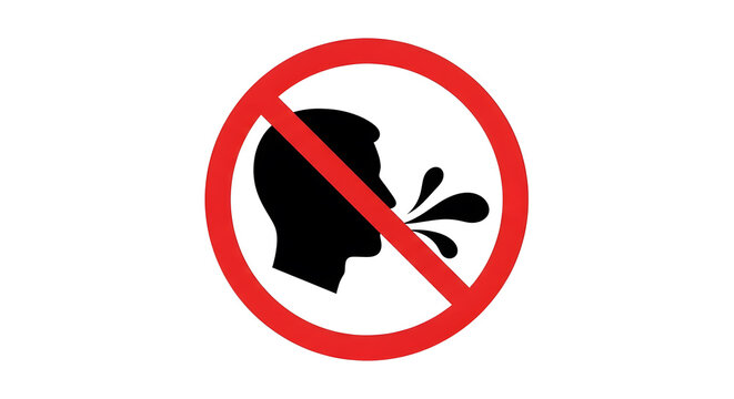 Public prohibition sign showing a person spitting with a red strike