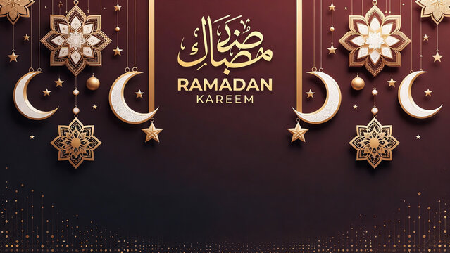 Ramadan Kareem greetings with elegant gold decoration and crescent moon