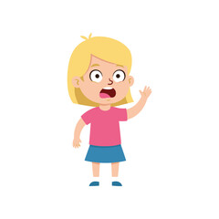 Cartoon girl with surprised expression and raised hand