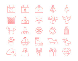Set of 25 Christmas icons packs. Simple vector illustration in modern thin line style.