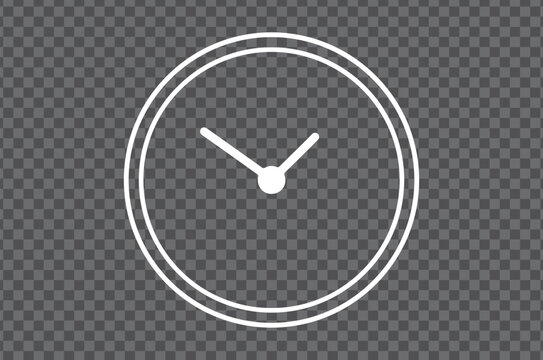 A minimalist white outline icon of a simple round clock. Simple and modern vector illustration of a circular wall clock.