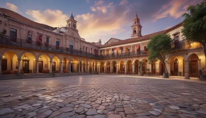 Obraz premium La plaza de Santa Cruz en el coraz?n del distrito hist?rico de Or?n, architecture, historic center