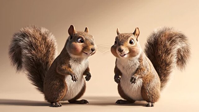Two Squirrels Standing on Hind Legs.