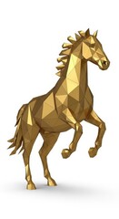 Golden polygonal sculpture of a rearing equine animal standing on its hind legs