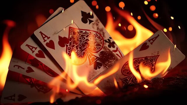 Four Aces on Fire Dramatic High Stakes Casino Gambling Game