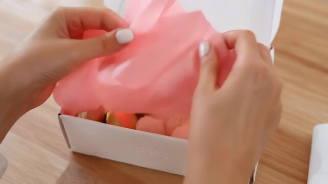 hands unboxing curated Easter subscription box with chocolates and gifts. Engaging premium curated subscription service promotion.