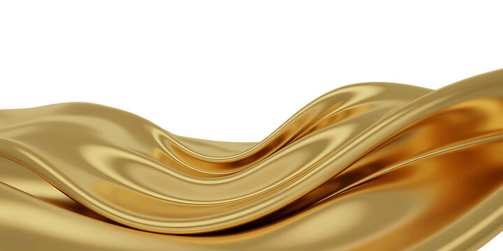 Luxurious flowing liquid gold fabric creating abstract waves and curves, suggesting wealth and elegance.