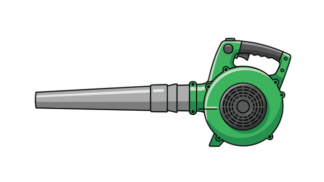 A vibrant green handheld outdoor leaf blower for garden maintenance and property cleanup tasks illustrated in a clean vector art style on a plain