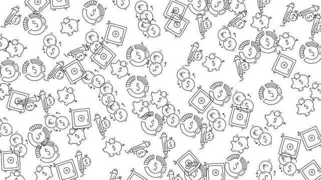 Scattered illustrations of money savings and financial icons perfect for websites, blogs, presentations, and marketing materials related to finance.
