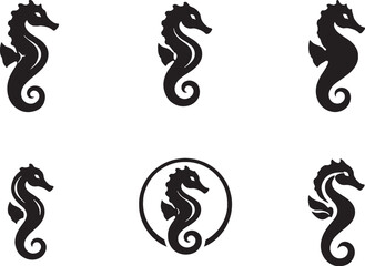 Seahorse Icon Set Black and White Marine