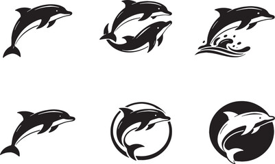 Fototapeta premium Dolphin Icon Set Black and White Marine EPS Safe Silhouettes