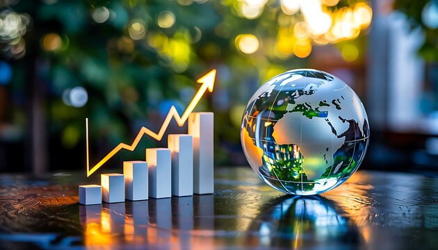 Global business growth concept with financial chart and earth globe
