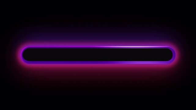 A horizontal text box with rounded ends glowing  purple and magenta neon light with copy space on transparent background