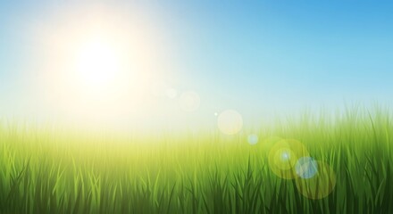 Obraz premium Serene landscape of lush green grass and vibrant meadow under bright sunny sky