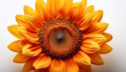 Closeup Of A Vibrant Sunflower Bloom With A Bold Central Disc And Modern Warm Yellow And Ochre Petal Shapes Isolated On A Clean White Background