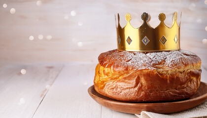 Epiphany Kings Cake With A Golden Paper Crown