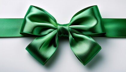 A Vibrant Close Up Shot Of An Emerald Green Satin Bow Centered On A Pristine White Background
