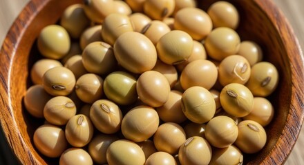 Soybeans in Wooden Bowl.