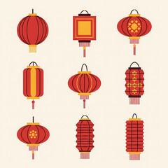 Collection of traditional lanterns displayed in various shapes and designs
