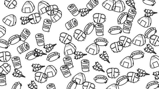 Ideal for food blogs, social media posts, packaging design, and japanese cuisinerelated projects. The pattern showcases tasty onigiri and dango snacks.