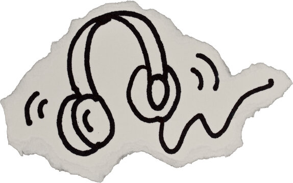 Black And White Grunge Ripped Paper Headphones Doodle