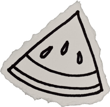 Black And White Grunge Ripped Paper Watermelon Slice Doodle