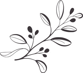 Minimalist dark gray branch with leaves and berries