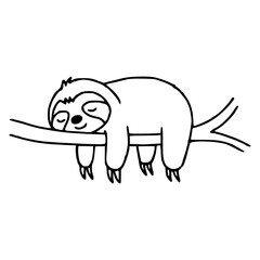 Fototapeta premium cute sloth sleeping on a tree branch line art illustration