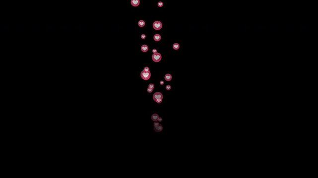 Heart fountain fly up. Stream reactions in social media. Follower like support. Love button emoji motion graphic. Live streaming in instagram, youtube, tiktok twitch reaction. 4K Alpha Channel overlay