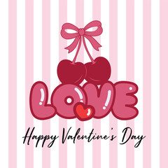 Cute "Love" lettering in a pink theme with a white and pink patterned background. Valentine's Day decoration. Vector illustration.