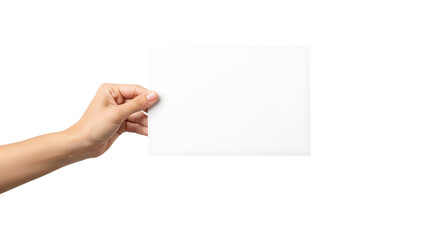 Obraz premium Hand Holding Blank Paper Sign on a transparent background 