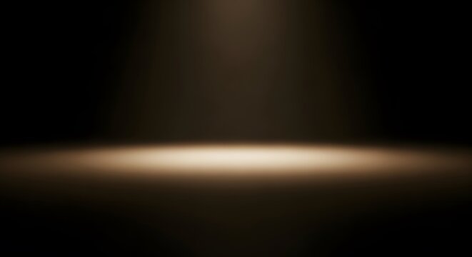 Dramatic warm spotlight beam on a dark brown background for product presentation and showcase