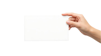 Obraz premium Hand Holding Blank White Card on a transparent background 