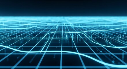 Glowing Blue Cyber Grid Landscape in a Futuristic Digital Environment