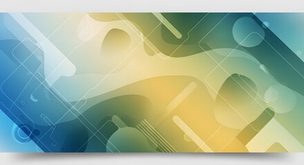 Obraz premium Modern abstract background featuring organic green and yellow shapes with geometric line overlays. Creative fluid design for web and social media.