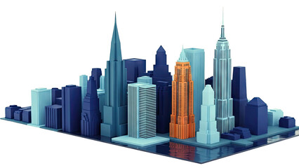 Obraz premium Stylized 3D cityscape with iconic skyscrapers